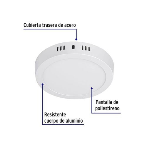 Panel Led redondo fat para sobreponer 12watts Blanco Frío - Wattko